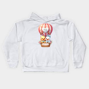 Valentine Bird Couple On Hot Air Balloon Kids Hoodie